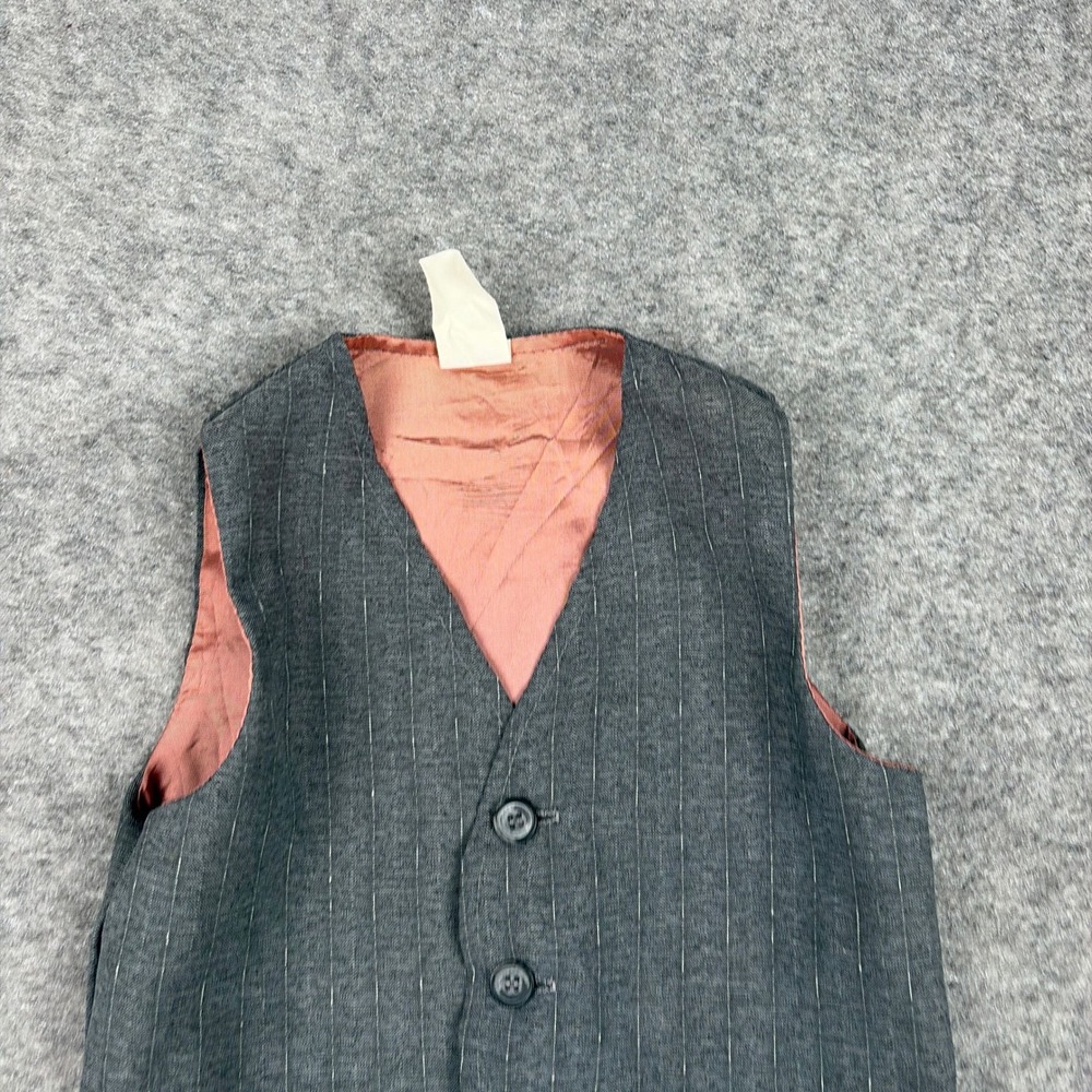 80s 90s Pinstripe Vest Boys 4T Gray Formal Dressy Made in USA Vintage Old Money - Picture 4 of 10